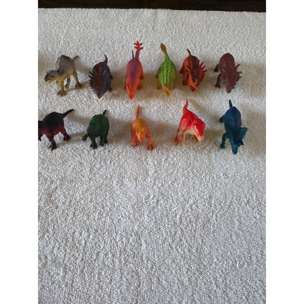 Assorted Dinosaur Figurine Lot Multicolor Plastic Mini Toy Animals 11 Piece Set